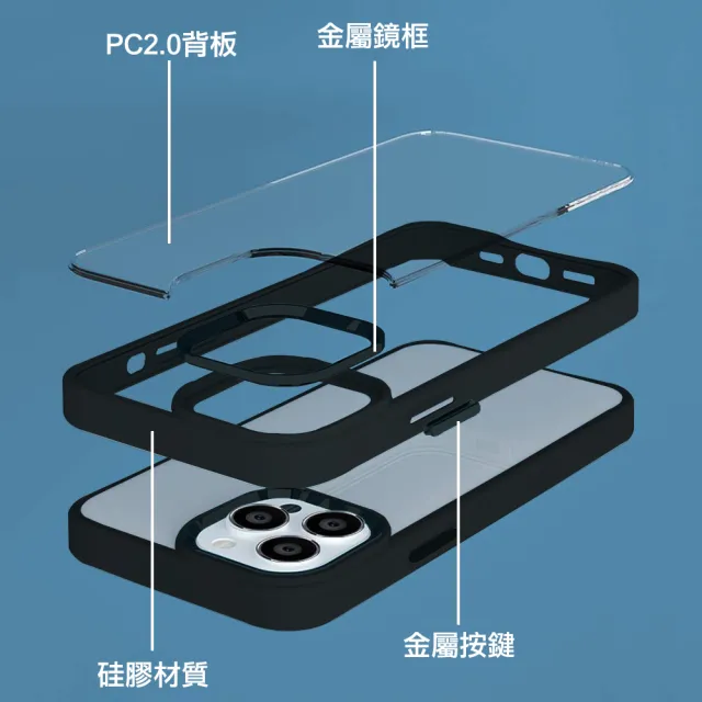 【apbs】iPhone 15 14系列 軍規防摔鋁合金鏡頭框立架手機殼(夜月)
