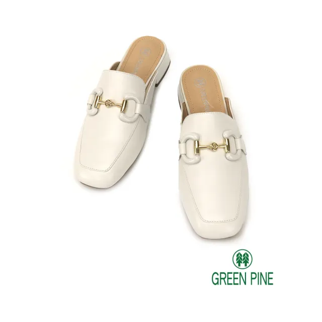 【GREEN PINE】金屬飾釦低跟穆勒鞋米色(00853822)