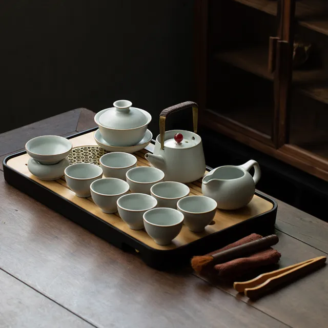 Amazon.com | 天青汝窑盖碗功夫茶具 Kung fu tea set 家用陶瓷开