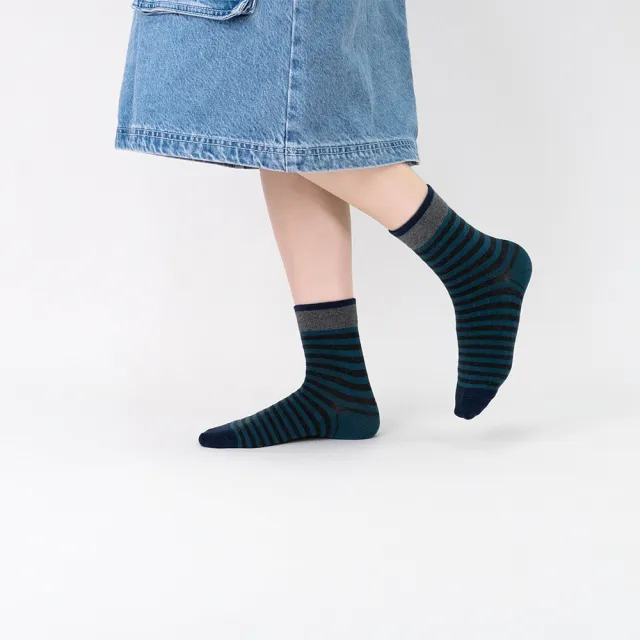 【WARX】復古條紋中筒襪-綠黑(除臭襪/機能襪)