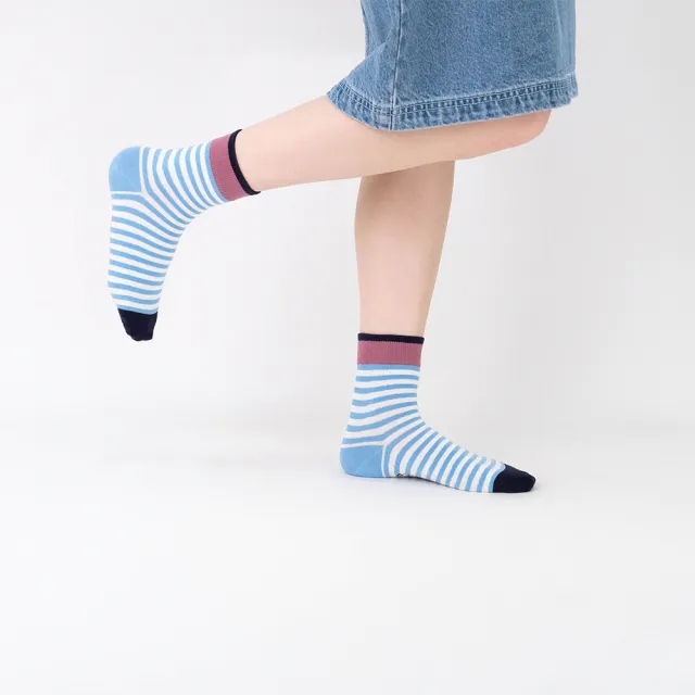 【WARX】復古條紋中筒襪-藍白(除臭襪/機能襪)
