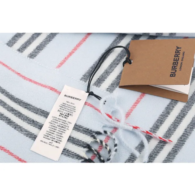 【BURBERRY 巴寶莉】Icon Stripe 經典條紋喀什米爾及羊毛圍巾(淡藍色)
