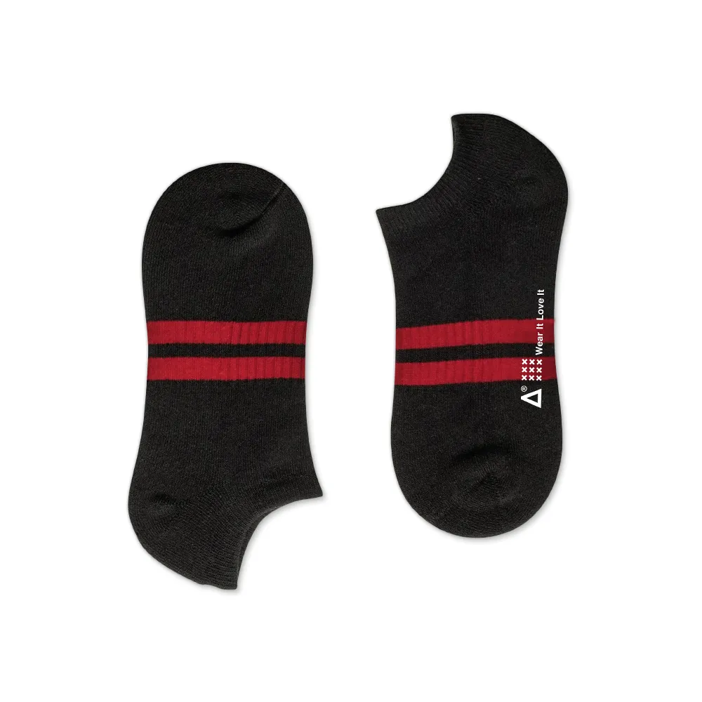 【WARX】百搭條紋船型襪-黑(除臭襪/機能襪/足弓防護)