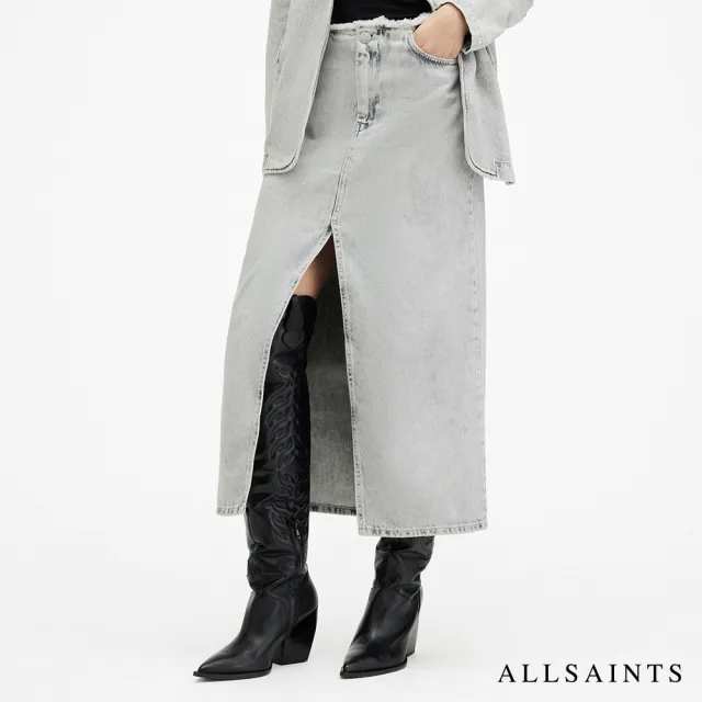 【ALLSAINTS】HONOR 復古抽鬚牛仔長裙(常規版型)