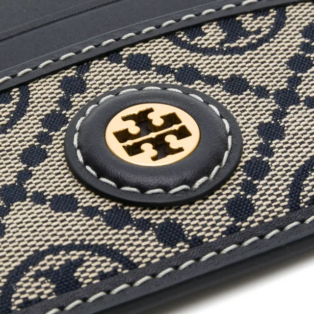 【TORY BURCH】緹花T 字母組合皮革卡夾(藍色)