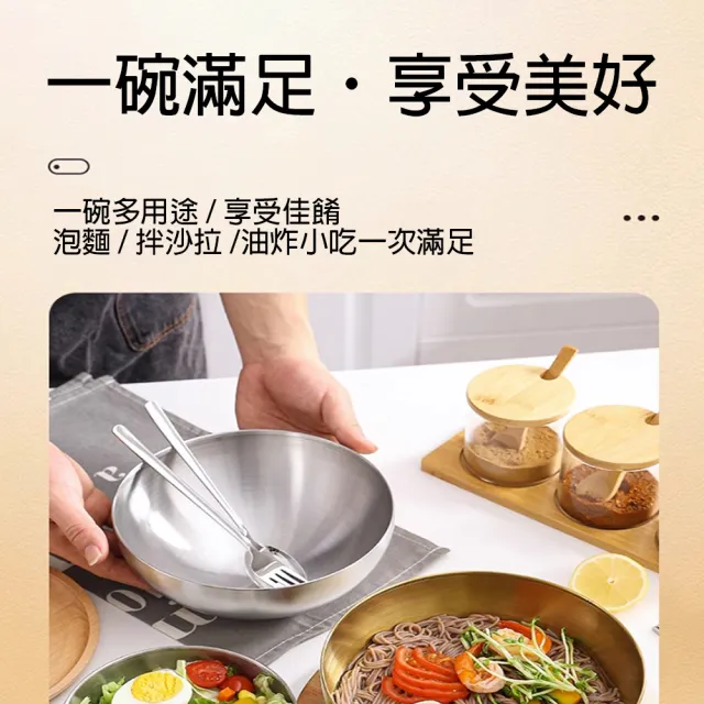 【樂邁家居】高顏質 304不鏽鋼韓式拌飯碗 20cm 沙拉碗(食品級304不鏽鋼/附餐具)