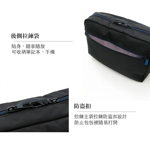 【BESIDE-U】機能商務筆電包 上學/工作/通勤斜背包 輕量側背包 黑色(RFID防盜錄、防潑水)