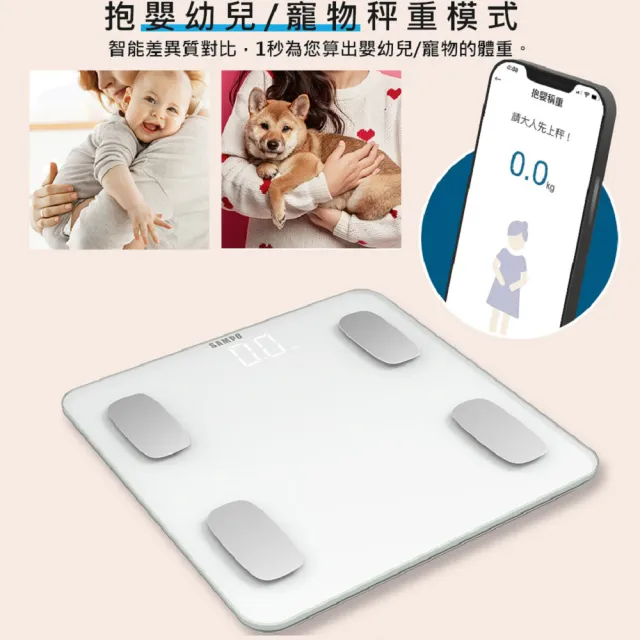 【SAMPO 聲寶】14合1藍牙智能電子體重計/健康體脂計(BF-Z2205BL  加價購)