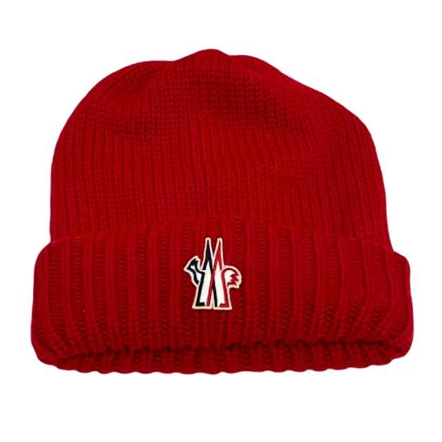 【MONCLER】品牌LOGO 厚款羊毛毛帽-紅色(ONE SIZE)