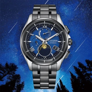 【CITIZEN 星辰】星空藍 限量月相超級鈦光動能電波萬年曆手錶 送行動電源(BY1007-60L)