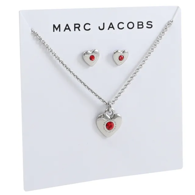 【MARC JACOBS 馬克賈伯】時尚配件 心型鑲鑽耳環項鍊雙組合(銀)