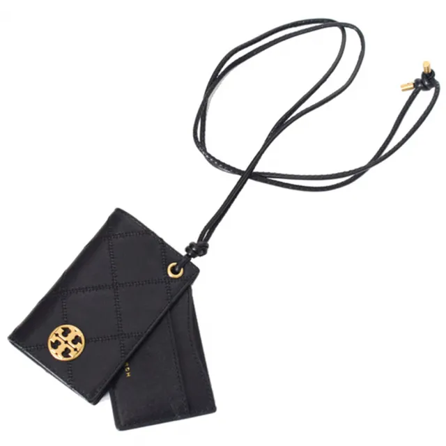 【TORY BURCH】素面皮革掛繩證件夾