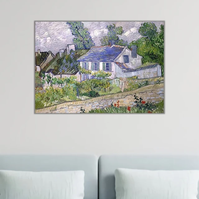 《奧維的房子》梵谷．後印象派 世界名畫 經典名畫 風景油畫-無框40x60CM