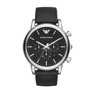 【EMPORIO ARMANI 官方直營】Luigi 都會經典三眼多功男錶 沈穩黑皮革車縫錶帶 手錶 46MM AR1828