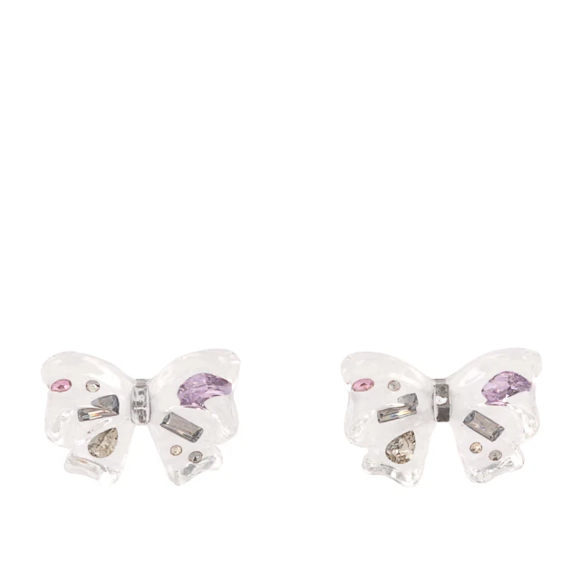 COACHCOACH 彩色玻璃鑲飾蝴蝶結造型針式耳環(透明色)