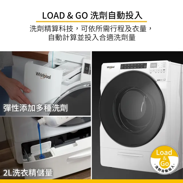 【Whirlpool 惠而浦】58H快配17公斤 Load & Go蒸氣洗脫烘變頻滾筒洗衣機(8TWFC6820LW)
