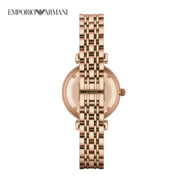 【EMPORIO ARMANI 官方直營】Gianni 婉約性格立體刻度女錶 玫瑰金不鏽鋼鍊帶 手錶 32MM AR1909