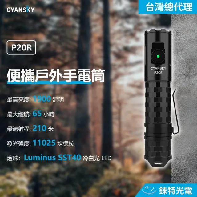 【CYANSKY】錸特光電 P20R 1900流明 210米 便攜戶外手電筒(戰術小直筒 18650/兼容CR123A)