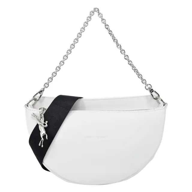 【LONGCHAMP】SMILE系列牛皮圓弧肩背/斜背兩用包(小/白)