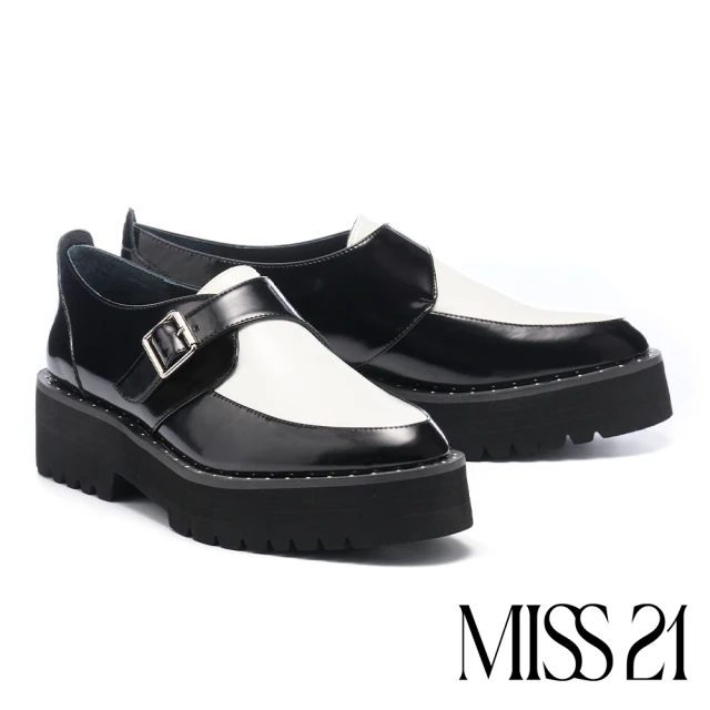 MISS 21MISS 21 微酸個性潮感撞色方釦鉚釘圓頭厚底鞋(白)