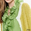 【iROO】米粉紗配色開襟針織外套