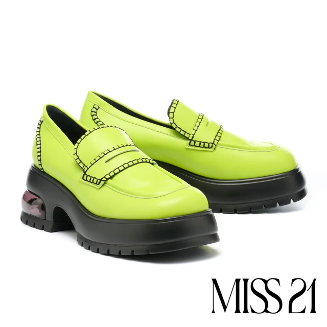 MISS 21 微酸率性少女沖孔異材質拼接瑪莉珍大頭厚底鞋(