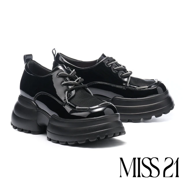 MISS 21MISS 21 叛逆潮感異材質拼接雙綁帶大頭厚底鞋(黑)