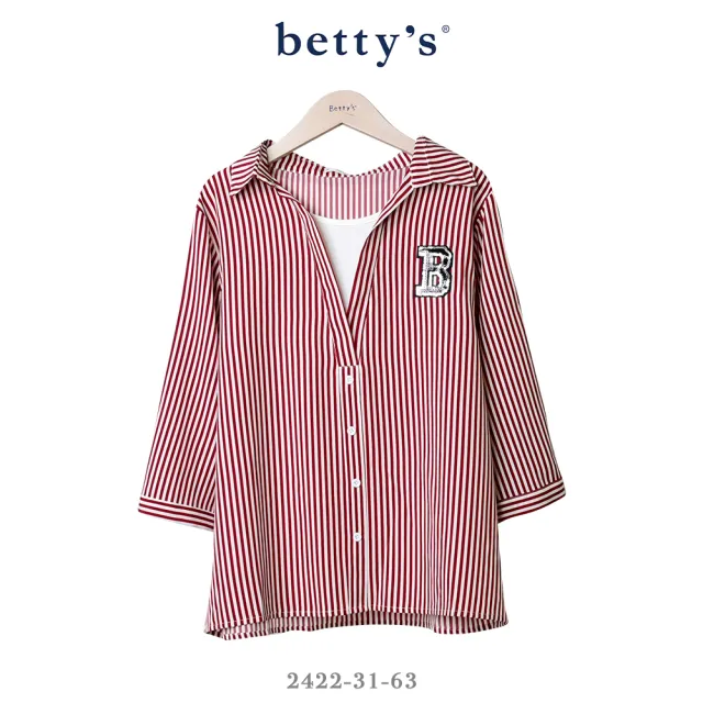 【betty’s 貝蒂思】假兩件亮片B字條紋七分袖上衣(共二色)