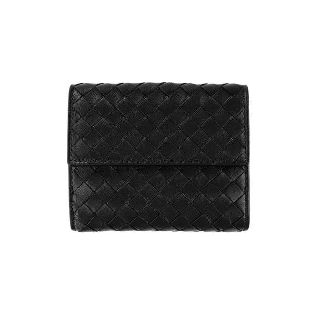 【BOTTEGA VENETA 寶緹嘉】382576 羊皮 黑 小格(對折釦式零錢袋 短夾)