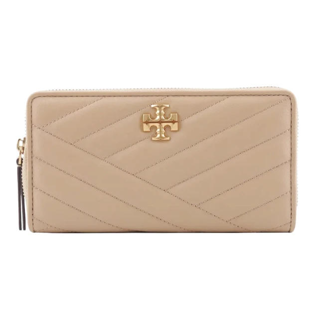 TORY BURCH 90348 羊皮 裸色 Kira(金色LOGO 縫紋拉鍊長夾)