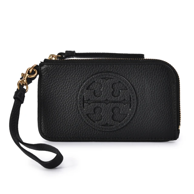 TORY BURCH MILLER T字浮雕荔紋牛皮卡片夾/零錢手拿包(-黑色)