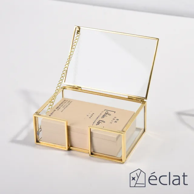 【Eclat】極致奢華金屬黃銅玻璃名片盒/名片架/名片座(飾品收納 桌上收納盒 金屬名片架 名片收納)