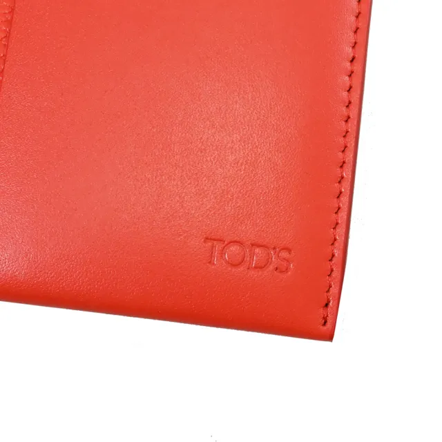 【TOD’S】TODS 簡約烙印LOGO小牛皮對折信用卡護照夾(橘紅)