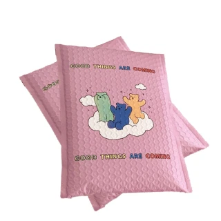 【包貨小物】ins卡通粉色小熊氣泡袋-10入(包材 自黏 寄件寄貨袋 防撞防震 破壞袋 出貨袋 密封袋 快遞袋)