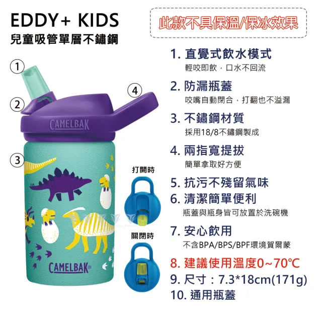 【CAMELBAK】400ml eddy+ 兒童吸管單層不鏽鋼水瓶(全新改款/霧面設計)