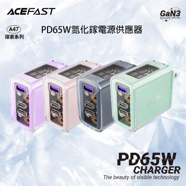 【ACEFAST】探索系列 A47 PD65W氮化鎵快充充電器(2C+1A 透明外殼設計)
