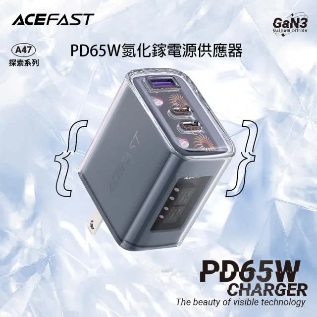 【ACEFAST】探索系列 A47 PD65W氮化鎵快充充電器(2C+1A 透明外殼設計)