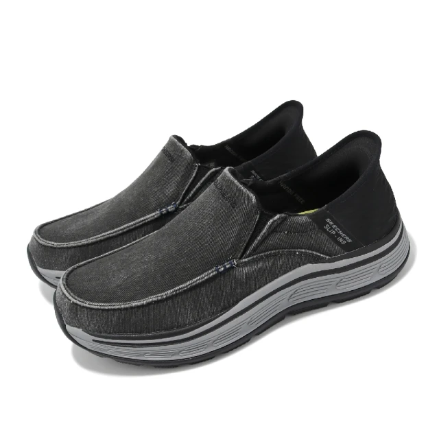 SKECHERS 休閒鞋 Remaxed-Fenick Slip-Ins 男鞋 黑 灰 套入式 緩衝 懶人鞋 健走鞋(204839-BLK)