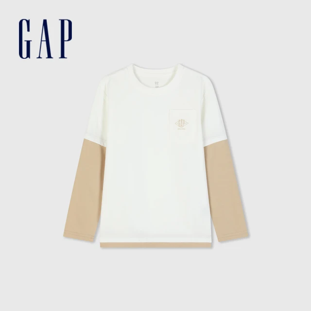 GAP 男童裝 Logo印花圓領長袖T恤-白色(890220