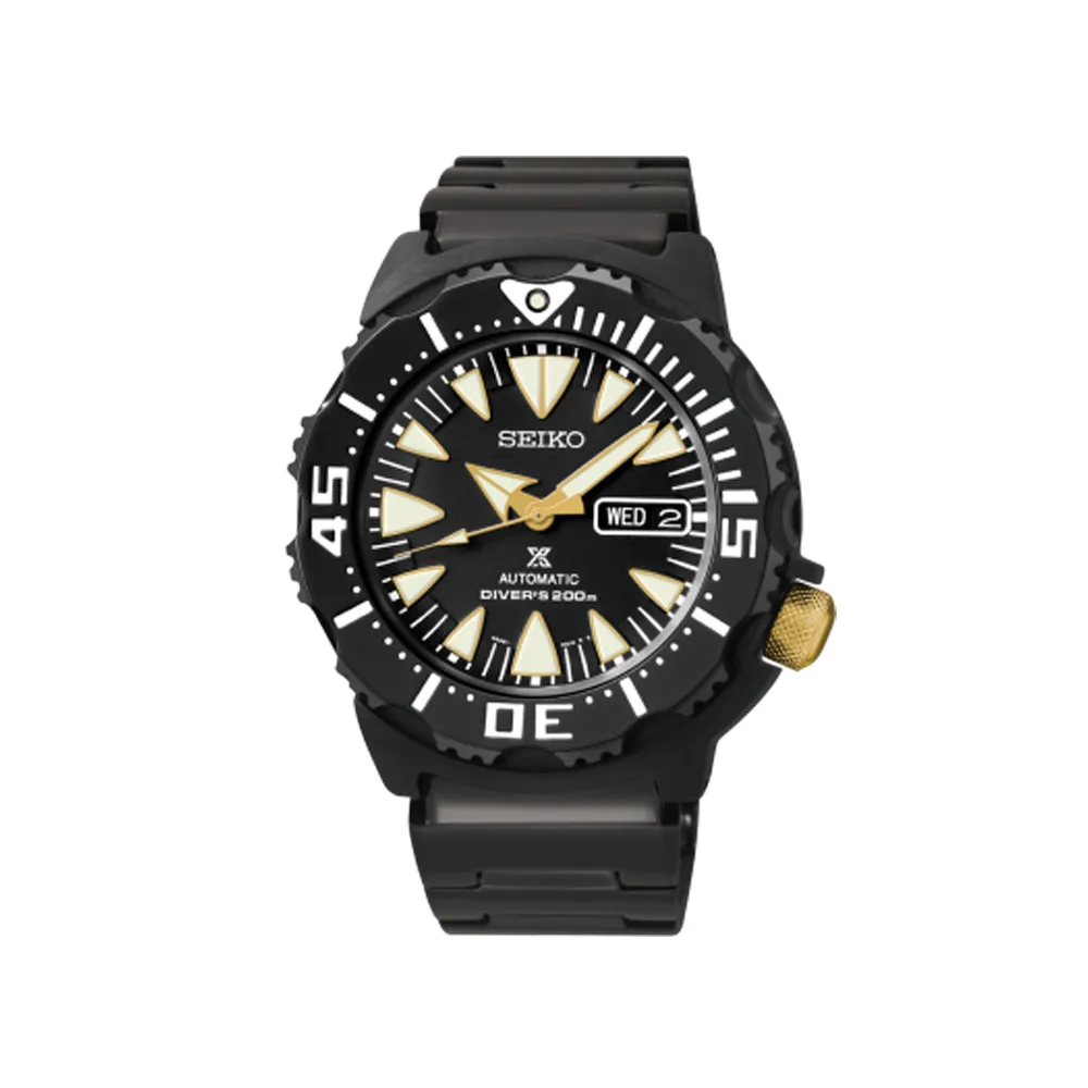 【SEIKO 精工】黑鋼自動上鍊機械錶潛水型200米運動男錶(SRP583K1)