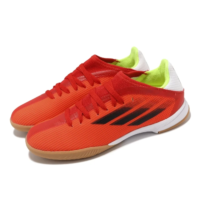 【adidas 愛迪達】足球鞋 X Speedflow.3 In J 中童 橘 黑 網布 室內足球 運動鞋 小朋友 愛迪達(FY3314)