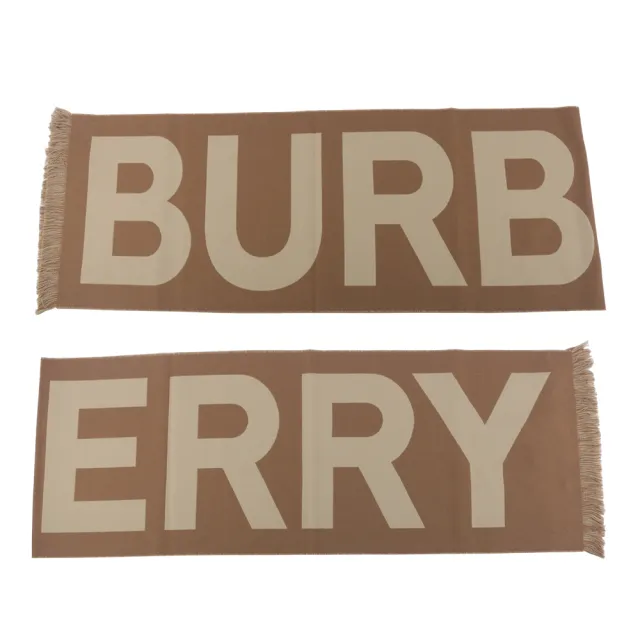 【BURBERRY 巴寶莉】Logo 徽標羊毛圍巾(樺木棕/奶茶色)