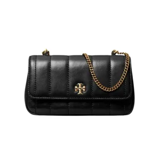 【TORY BURCH】142567 羊皮 黑/金 迷你 Kira(直縫線翻蓋斜背鏈包)