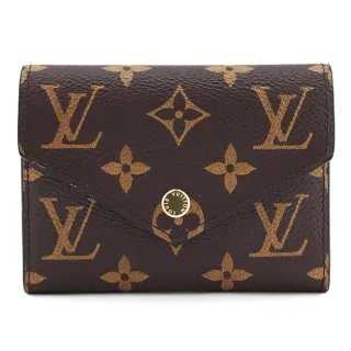 【Louis Vuitton 路易威登】LV Victorine 帆布印花三折金釦信封短夾 棕色(M62472-Monogram 帆布)