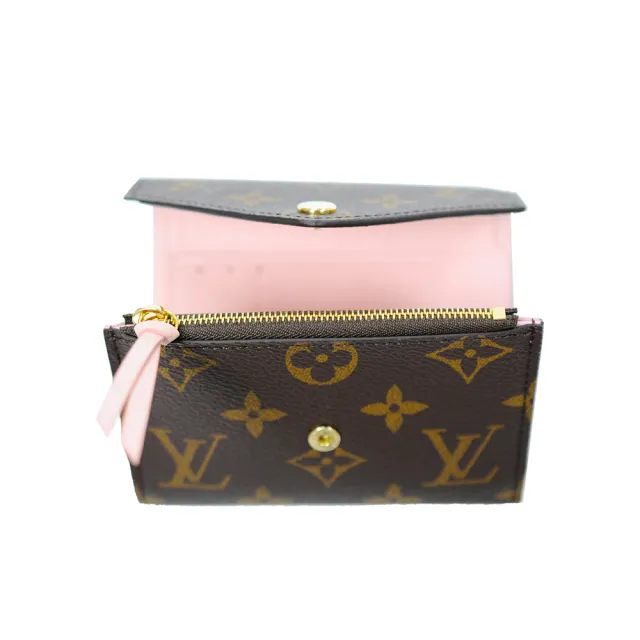 【Louis Vuitton 路易威登】LV VICTORINE 花紋信封式卡夾零錢包(M62360-金扣芭蕾粉色)