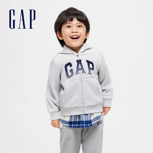 GAP 男幼童裝 Logo連帽外套-灰色(429225)