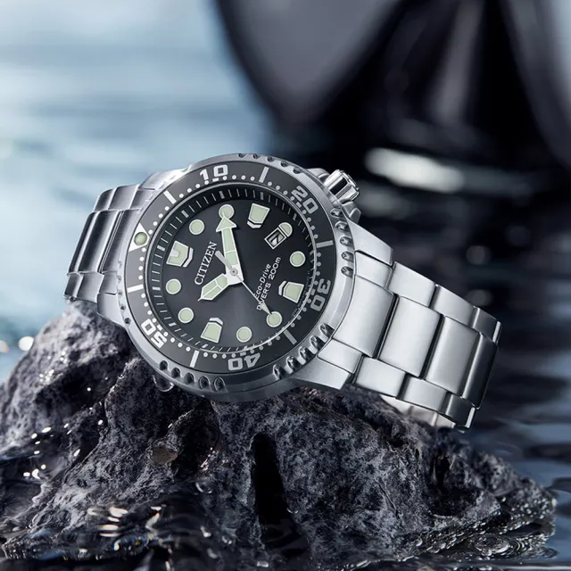 【CITIZEN 星辰】200米 潛水光動能手錶 44mm(BN0167-50H 珍珠灰)
