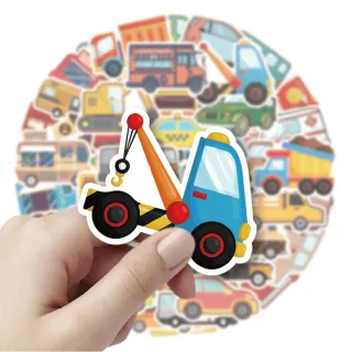 【Paper Play】創意多用途防水貼紙-可愛卡通小汽車 50枚入(防水貼紙 行李箱貼紙 手機貼紙 水壺貼紙)