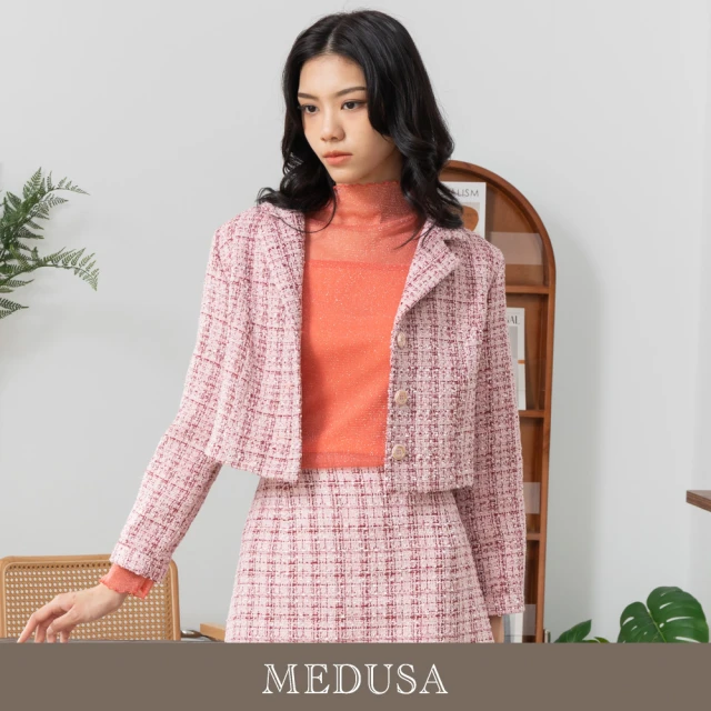 MEDUSA 曼度莎 現貨-甜美粉紅 短版小香風外套（M-XL）｜女外套 毛呢外套 西裝外套 冬新品(201-5280A)