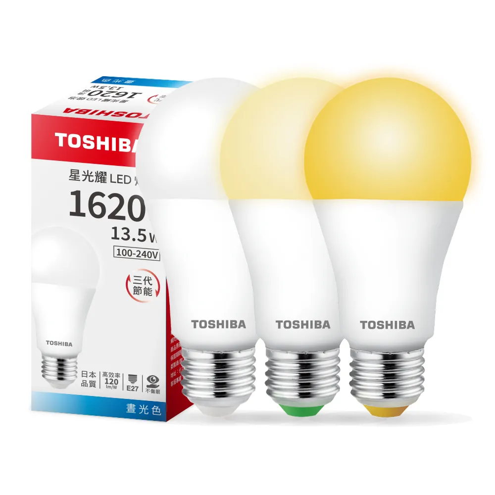 【TOSHIBA 東芝】星光耀 13.5W LED燈泡 6入(白光/自然光/黃光)